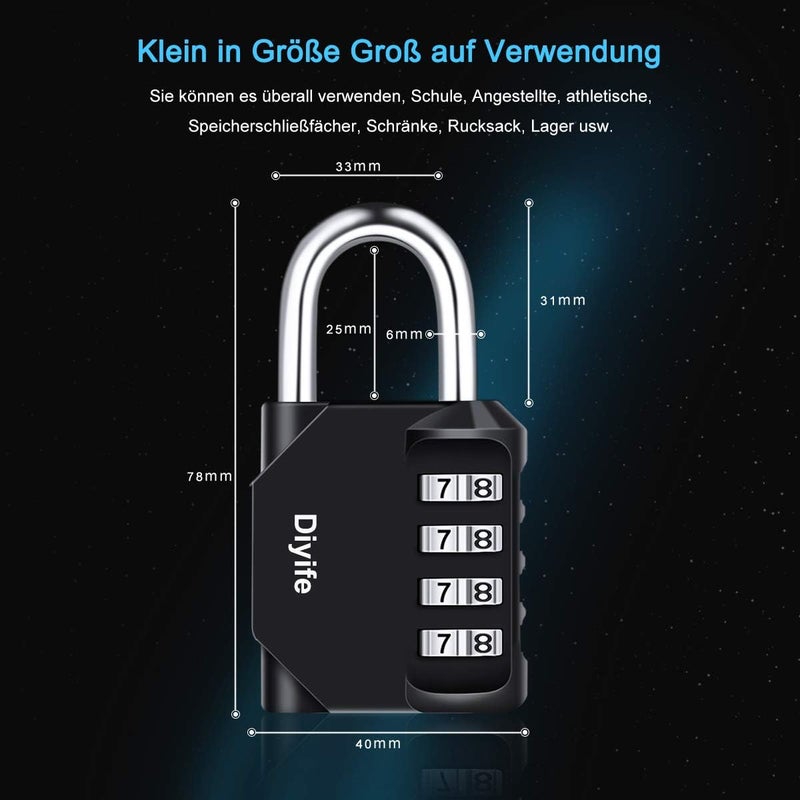 Diyife 3 Pack Combination Padlock, 4 Digit Combination Lock Outdoor Waterproof, Metal and Plated Steel Combination Clasp, for Fence, Locker, School, Gym, Toolbox (Black Blue Red) - Image 3